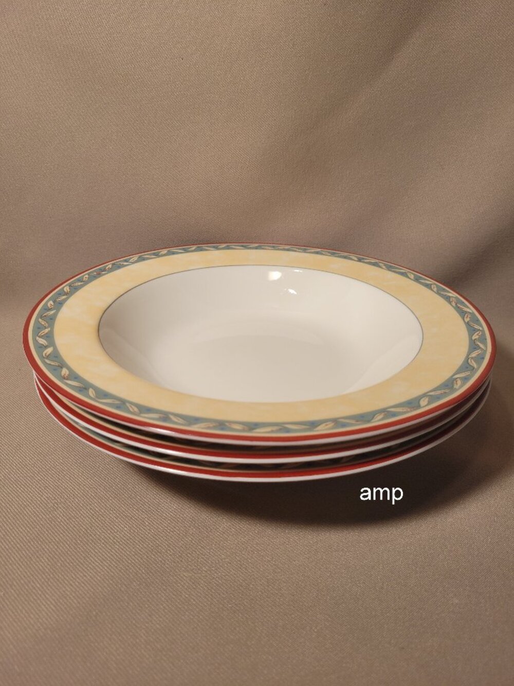 PTS International Interiors Provence (Lot of 3) Rim Soup Bowls (9") EXCELLENT!
